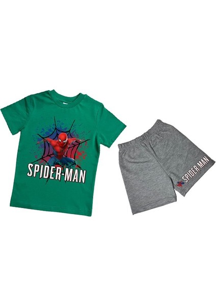 Unisex Spiderman Baskılı Pamuklu Kumaş Kısa Kollu Şortlu Ikili Çocuk Takımı