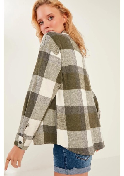 Kadın Yeşil Ekoseli Cepli Oduncu Gömlek fiyatları