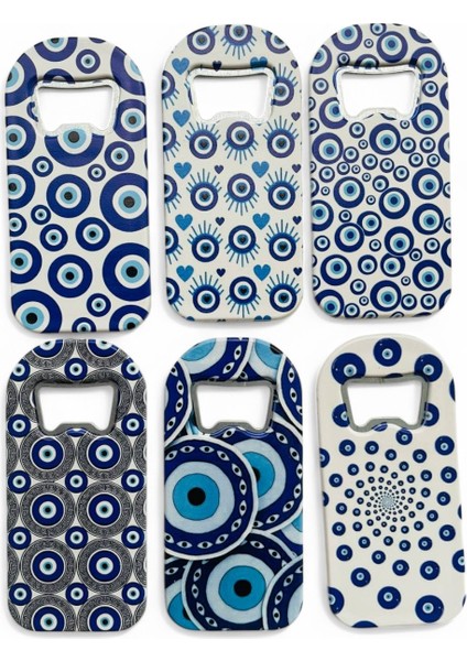 Galata Gift Şişe Açacağı Açacak Magnet Altı (6) Adet Nazar Boncuklu Dekoratif Soda Gazoz Açacağı