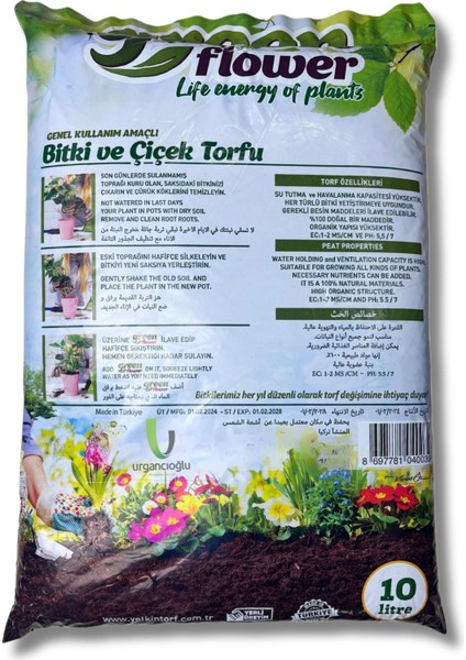 Organik ve Besleyici Saksı Toprağı Torf 10 Litre
