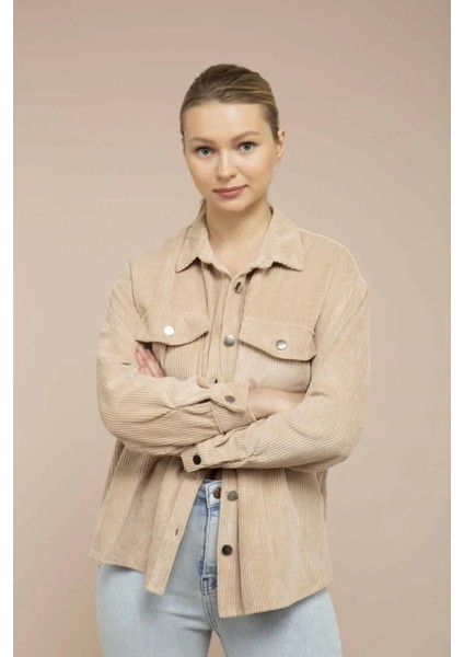 Kadın Kum Kadife Hafif Oversize Gömlek fırsatları