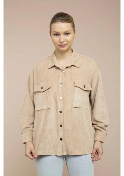 Kadın Kum Kadife Hafif Oversize Gömlek indirimleri