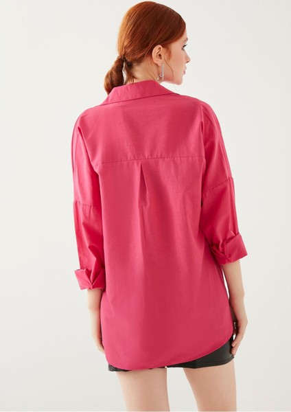 Kadın Koyu Pembe Oversize Uzun Basic Gömlek
