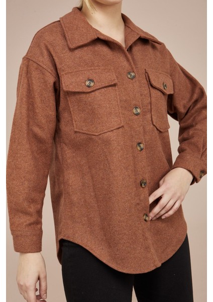 Kadın Kahverengi Kaşe Pamuklu Oversize Ceket Gömlek modelleri