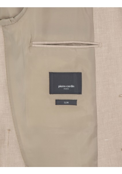 Erkek Açık Kahverengi Slim Fit Keten Karışımlı Ceket 50306748-VR002