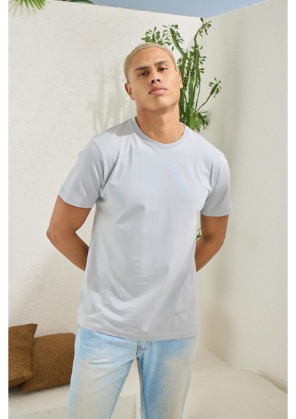 Erkek Regular Fit Kısa Kol Gri T-Shirt C0T1N5