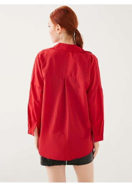 Kadın Kırmızı Oversize Uzun Basic Gömlek