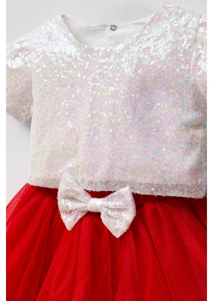 Kız Çocuk Kırmızı Tüllü Payetli Takım - Parlak Beyaz Bluzlu Özel Gün Kombini modelleri