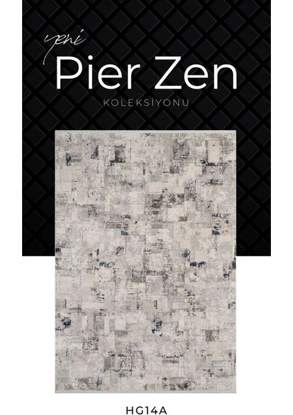 Pier Zen HG14A Krem Lacivert Viskon Akrilik Yumuşak Leke Tutmaz Silinebilir Halı