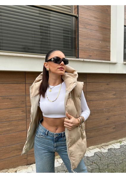Kadın Krem Oversize Şişme Yelek