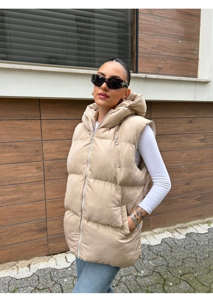 Kadın Krem Oversize Şişme Yelek