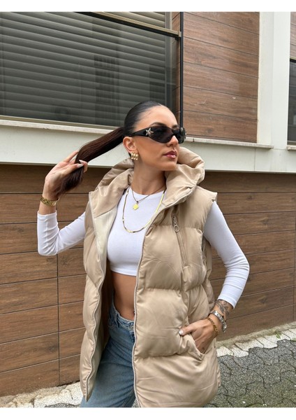 Kadın Krem Oversize Şişme Yelek