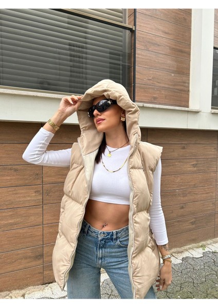 Kadın Krem Oversize Şişme Yelek