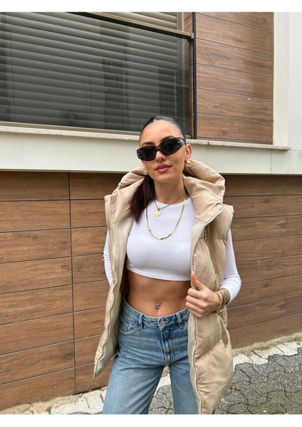 Kadın Krem Oversize Şişme Yelek