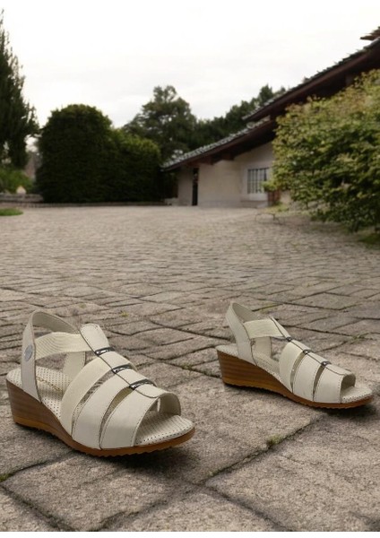 D25YS-2735 Kemik Renk Hakiki Deri Tam Ortopedik Kadın Günlük Sandalet fırsatları