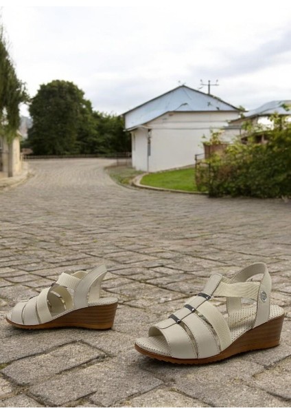 D25YS-2735 Kemik Renk Hakiki Deri Tam Ortopedik Kadın Günlük Sandalet indirimleri