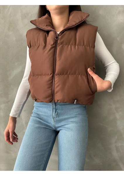 Kadın Kısa Crop Şişme Yelek