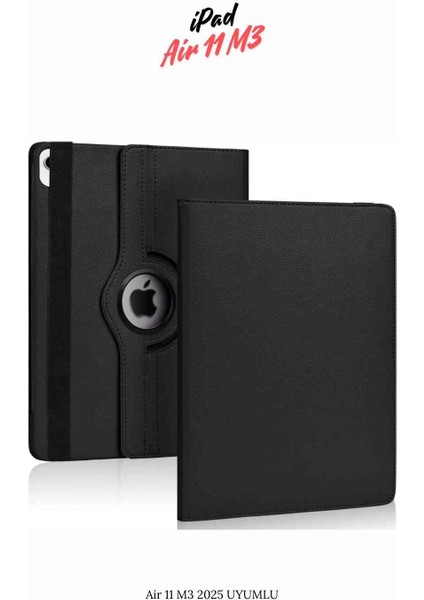 Apple iPad Air 11 M3 2025 Uyumlu 360° Yatay Dikey Dönebilen Deri Tablet Kılıfı