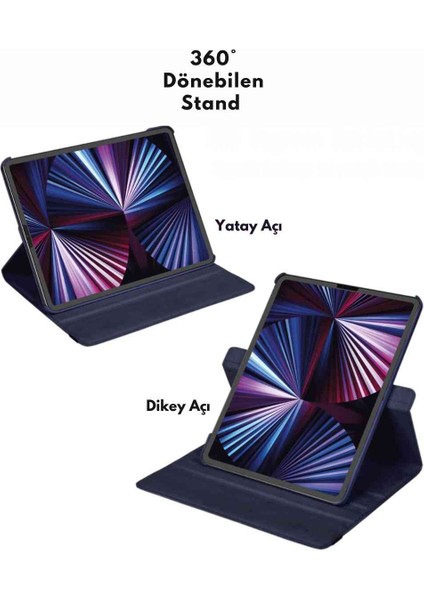 Apple iPad Air 11 M3 2025 Uyumlu 360° Yatay Dikey Dönebilen Deri Tablet Kılıfı