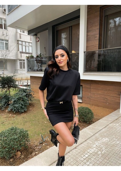 Kadın Siyah Likralı T-Shirt Elbise