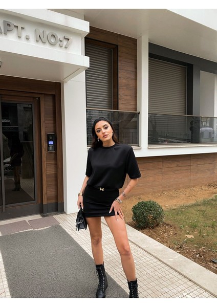 Kadın Siyah Likralı T-Shirt Elbise modelleri