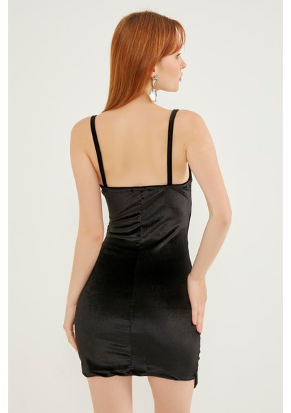 Kadın Siyah Kadife Askılı Elbise fiyatları