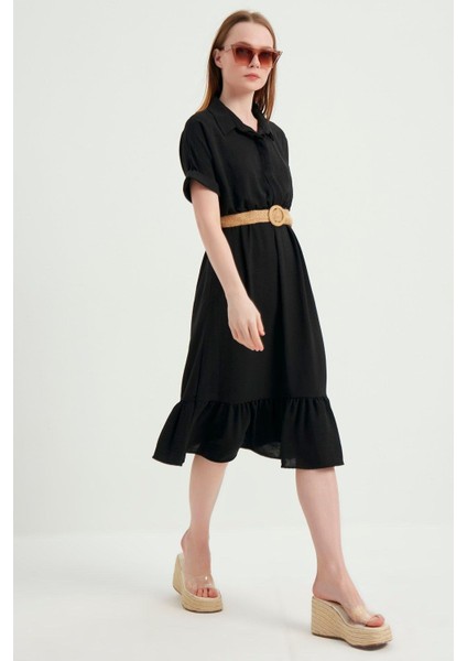 Kadın Siyah Kemerli Ayrobin Elbise fiyatları