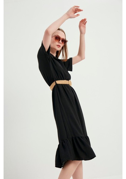 Kadın Siyah Kemerli Ayrobin Elbise modelleri