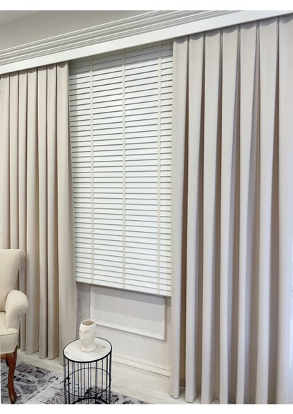 Krem Rengi %100 Orijinal Ahşap Jaluzi Perde 50 Mm Ofis Modern Ve Tüm Mekanlar Için