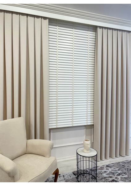 Krem Rengi %100 Orijinal Ahşap Jaluzi Perde 50 Mm Ofis Modern Ve Tüm Mekanlar Için