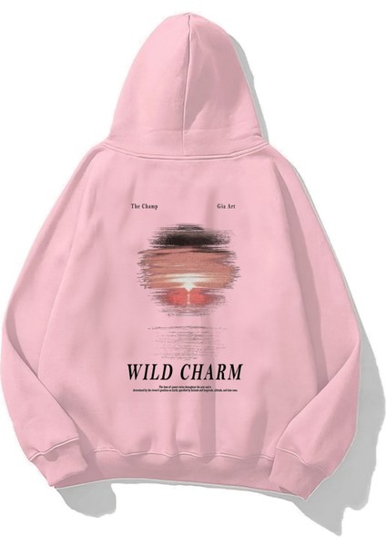 Kapüşonlu Içi Polar Wıld Charm Baskılı Pembe Unisex Hoodie Sweatshirt