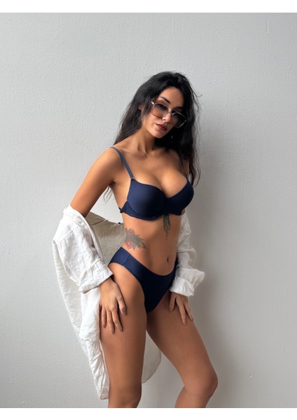 Aria Desenli Destekli Lacivert Sütyen Takımı (625T)
