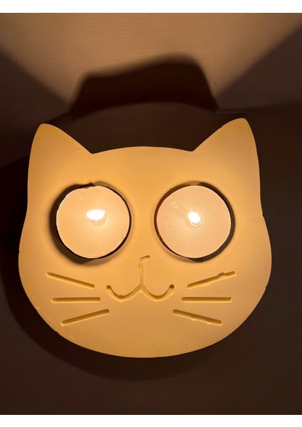 Sarı Kedi Şekilli Beton Mumluk - El Yapımı Dekoratif Çay Işığı Tealight Mumluk - Minimalist Kedi Temalı Ev Dekoru- Aromaterapi modelleri