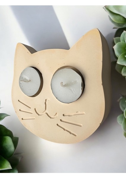 Sarı Kedi Şekilli Beton Mumluk - El Yapımı Dekoratif Çay Işığı Tealight Mumluk - Minimalist Kedi Temalı Ev Dekoru- Aromaterapi indirimleri