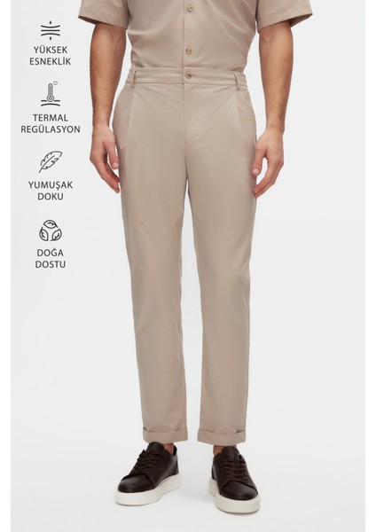 Relaxed Fit Bej Ince ve Hafif Rpt Jogger Pantolon