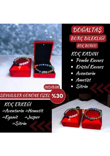 Doğal Taş Koç Burcu Bileklik Özel Işıklı Kutusuyla Gönderim Sağlancaktır fiyatları