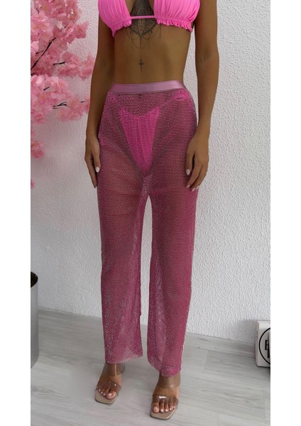 Fishnet Crytal Pantolon - Pembe