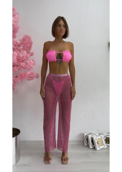 Fishnet Crytal Pantolon - Pembe
