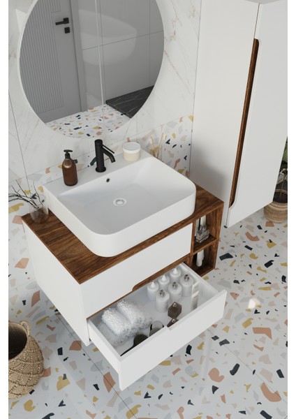 Koza Beyaz 80 cm Banyo Dolabı+Ayna+Lavabo+Boy Dolabı modelleri