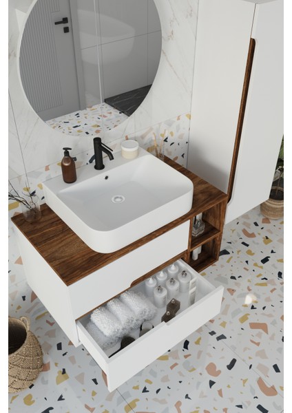 Koza Beyaz 90 cm Banyo Dolabı+Ayna+Lavabo+Boy Dolabı modelleri