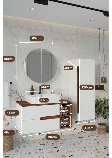 Koza Beyaz 90 cm Banyo Dolabı+Ayna+Lavabo+Boy Dolabı fırsatları