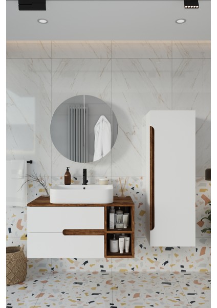 Koza Beyaz 90 cm Banyo Dolabı+Ayna+Lavabo+Boy Dolabı