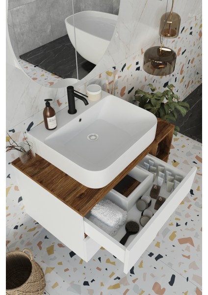 Koza Beyaz 80 cm Banyo Dolabı+Ayna+Lavabo modelleri
