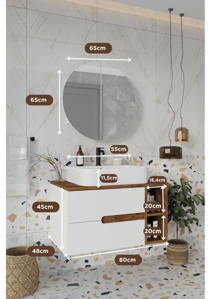 Koza Beyaz 80 cm Banyo Dolabı+Ayna+Lavabo fırsatları