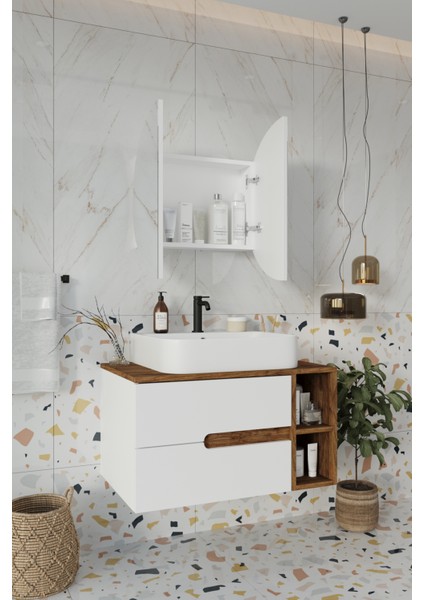 Koza Beyaz 80 cm Banyo Dolabı+Ayna+Lavabo indirimleri