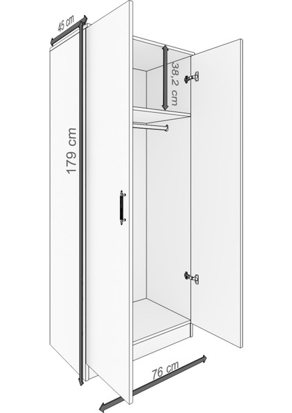 Abete-2 Kapılı Geniş Gardırop - Atlantik Çam fırsatları