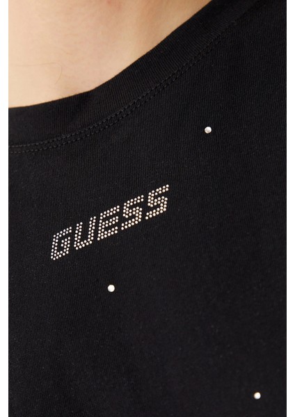 Primula Taşlı Logolu Pamuklu Boxy Fit Bisiklet Yaka T Shirt V5GI00I3Z14 Bayan T Shirt V5GI00 I3Z14 Jblk