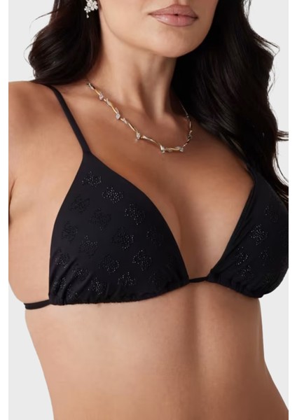 4g Rhinestone Taşlı Logolu Üçgen Bağlamalı Bikini Üstü E5GJ13MC040 Bayan Bikini Üstü E5GJ13 MC040 Jblk