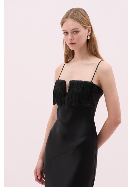 Ince Askılı Püsküllü Maksi Boy Krep Saten Elbise Siyah Y2511331_001 modelleri