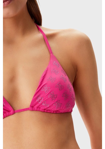 4g Rhinestone Taşlı Logolu Üçgen Bağlamalı Bikini Üstü E5GJ13MC040 Bayan Bikini Üstü E5GJ13 MC040 G4D6